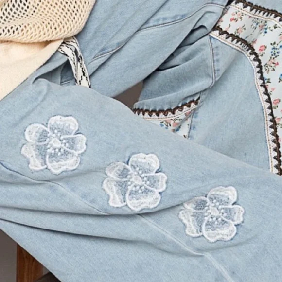 POL Floral Patchwork Embroidered Drawstring Jeans - Picture 6 of 8